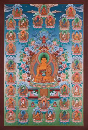 Original Hand -Painted 35 Buddha of Confession Thangka | Nagarjuna Tradition